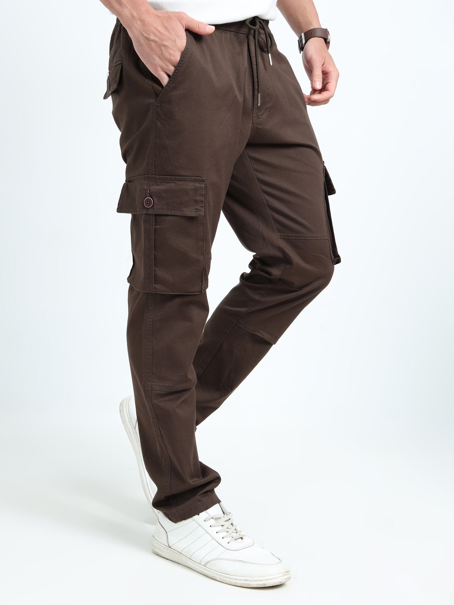 Men Relaxed Fit Cargoes-Brown