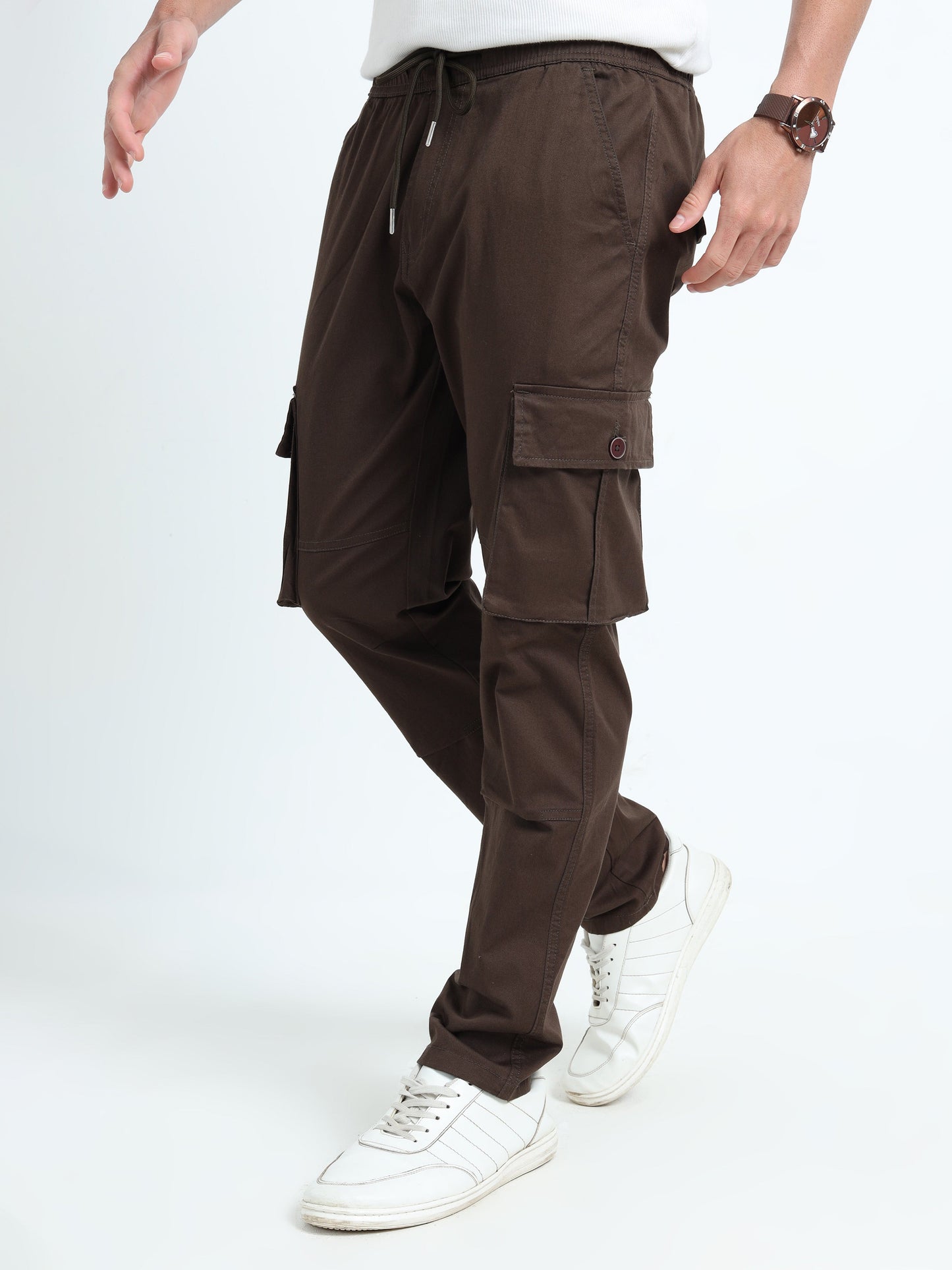 Men Relaxed Fit Cargoes-Brown