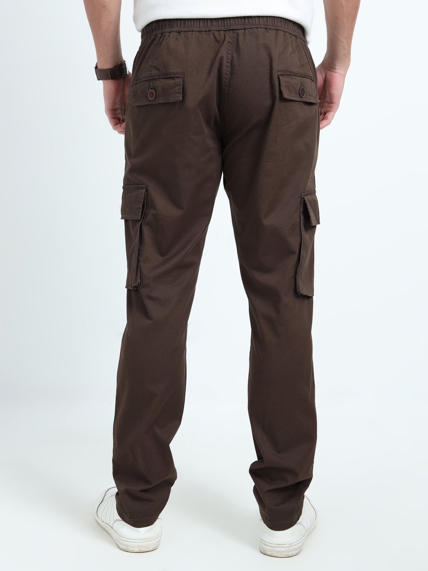 Men Relaxed Fit Cargoes-Brown