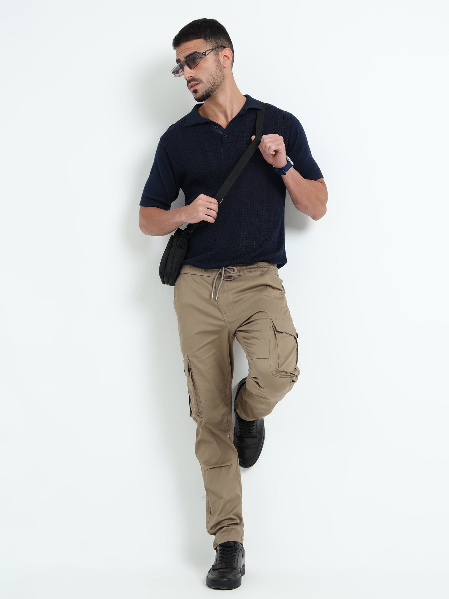 Men Relaxed Fit Cargoes-Lt Olive