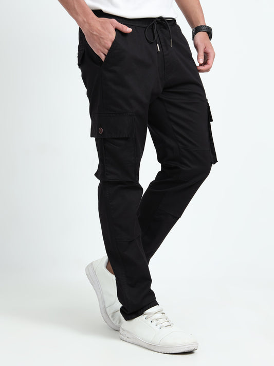 Men Relaxed Fit Cargoes-Black