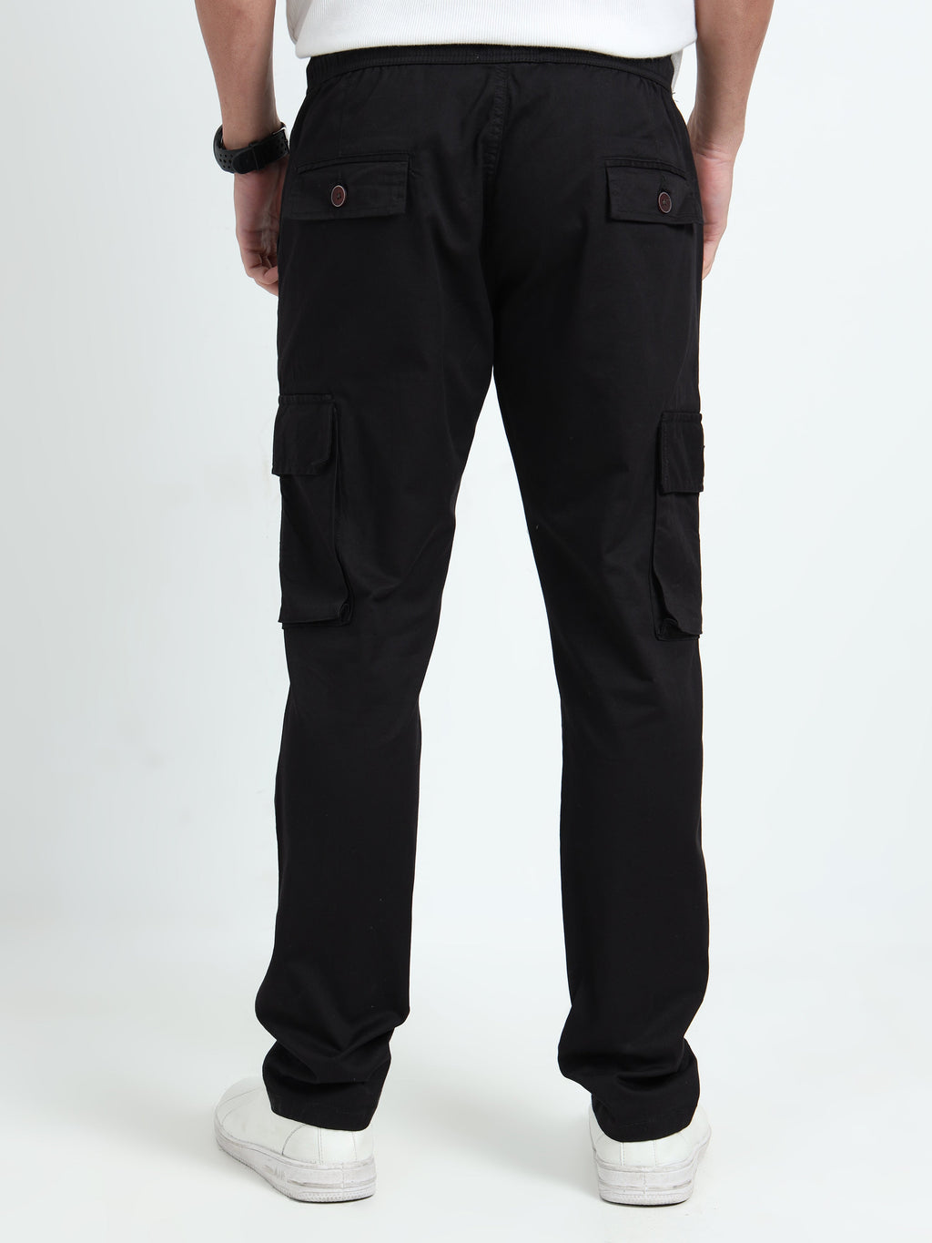 Men Relaxed Fit Cargoes-Black