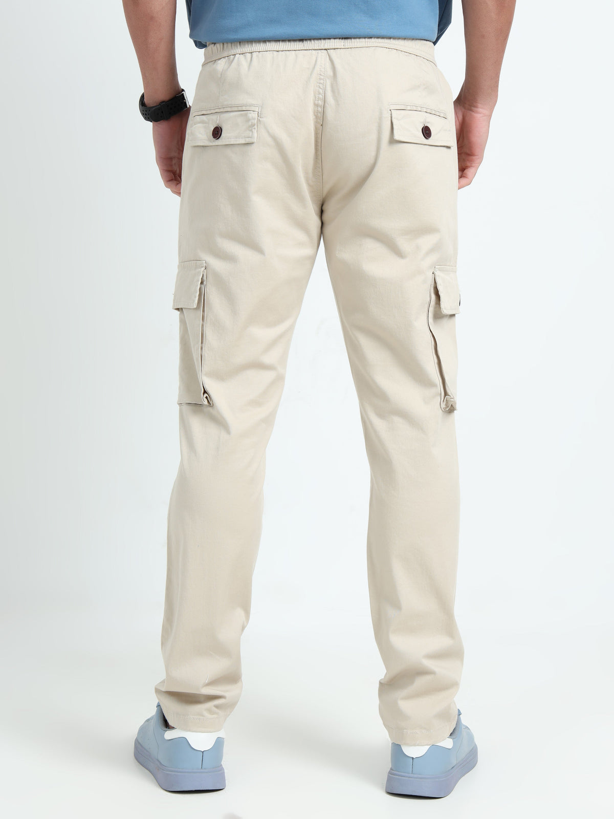 Men Relaxed Fit Cargoes-Cream