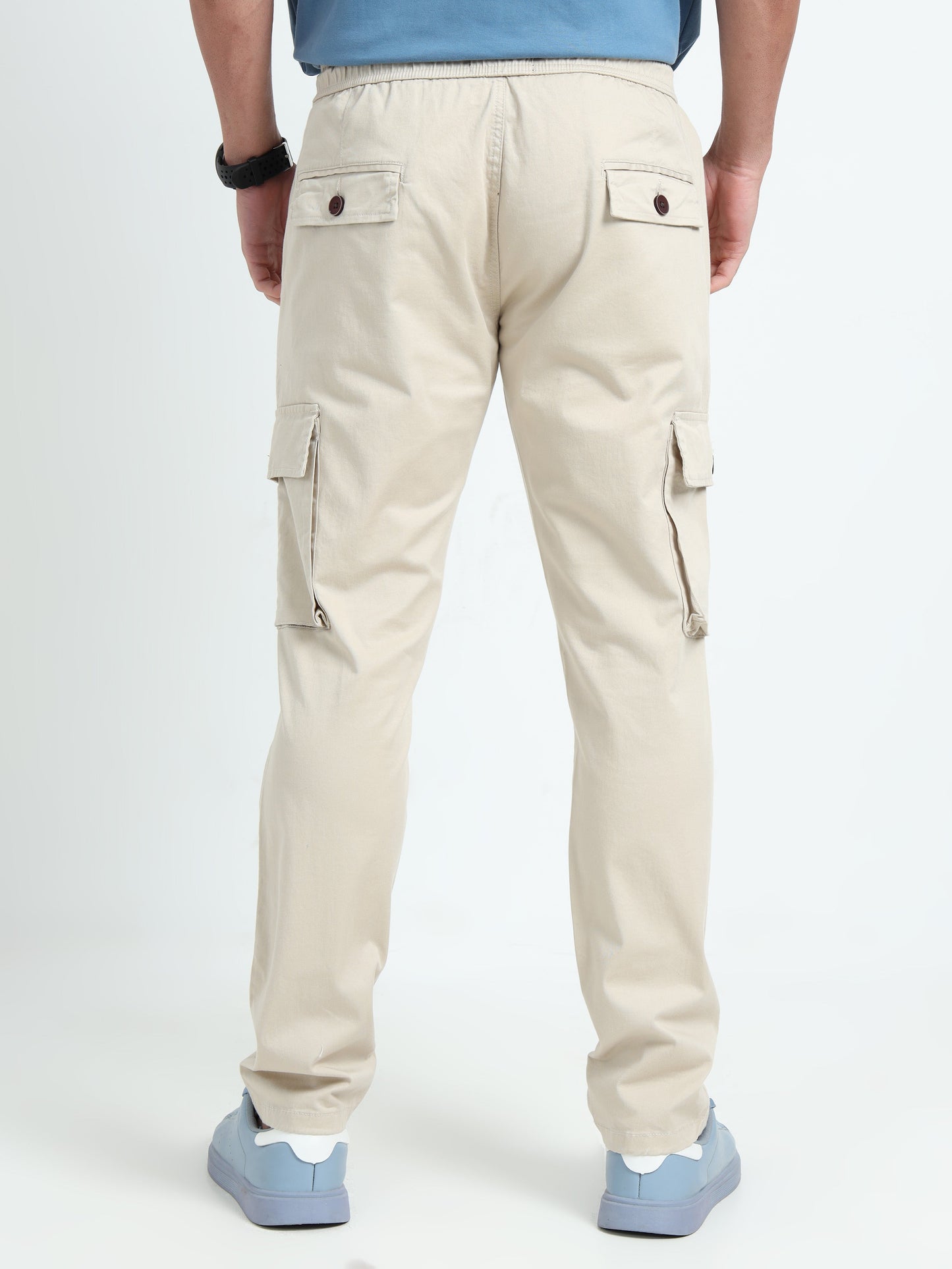 Men Relaxed Fit Cargoes-Cream