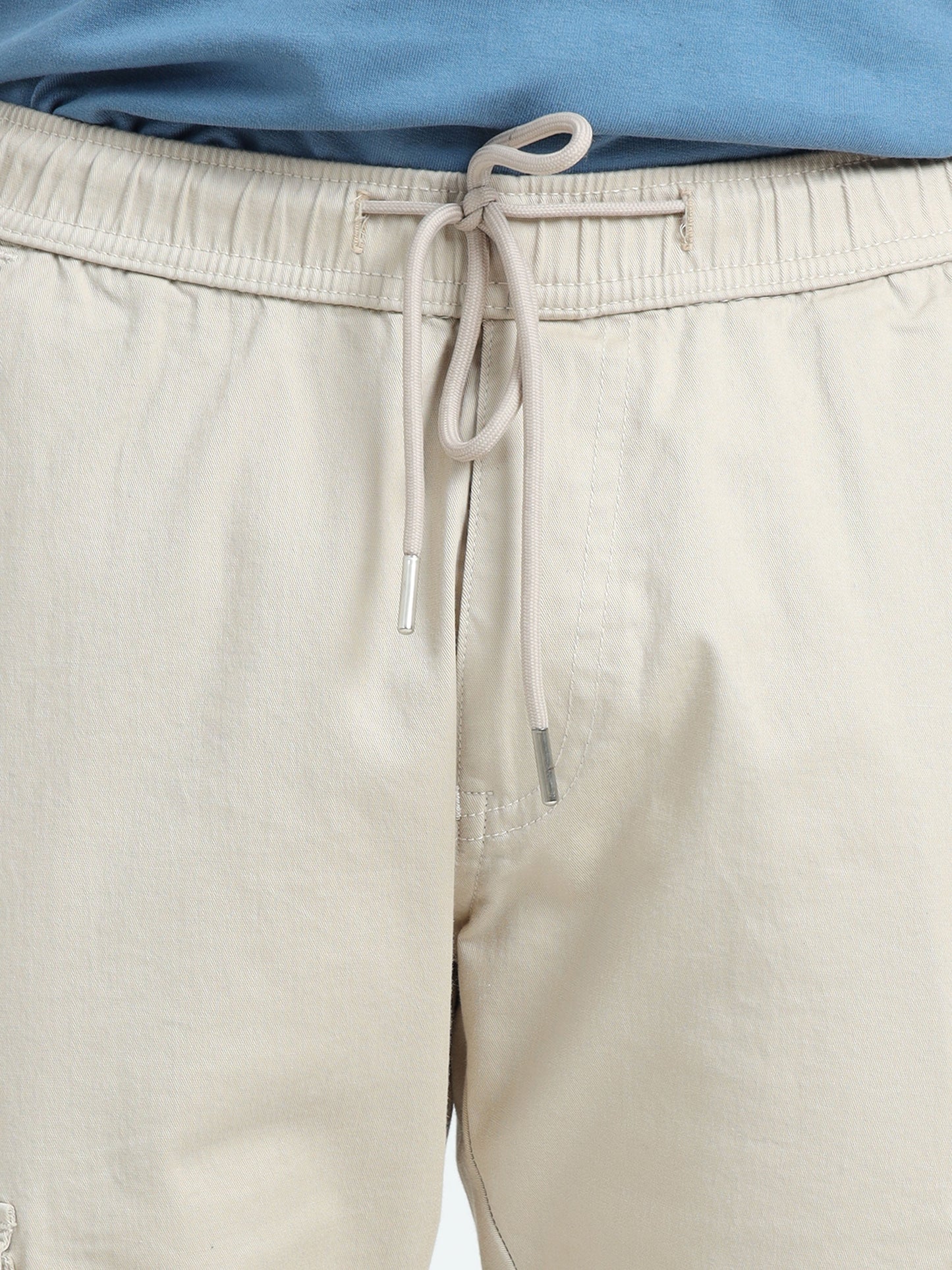 Men Relaxed Fit Cargoes-Cream