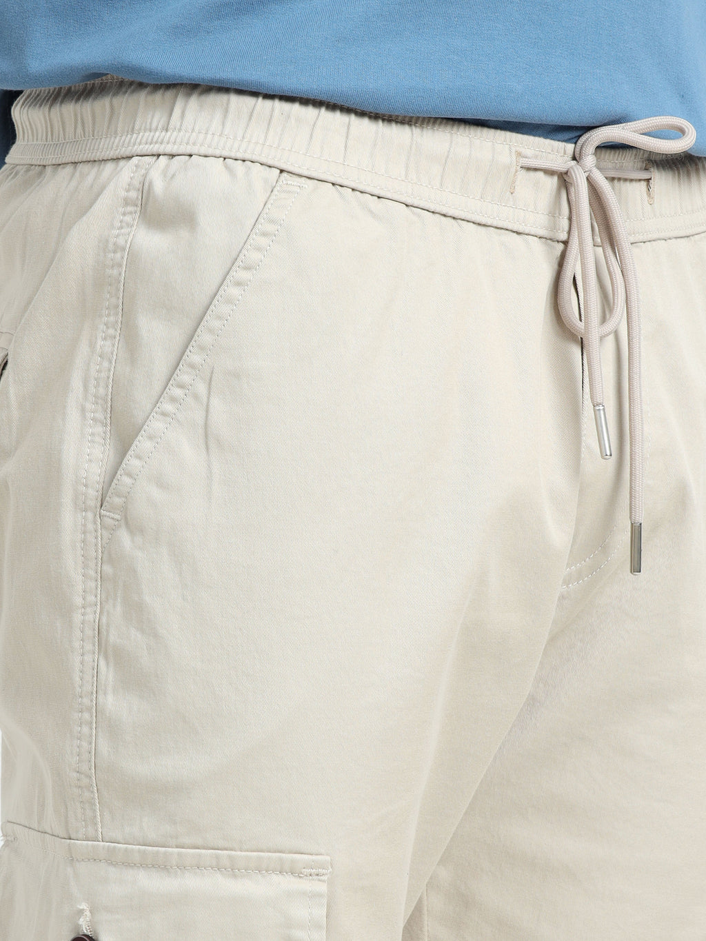 Men Relaxed Fit Cargoes-Cream
