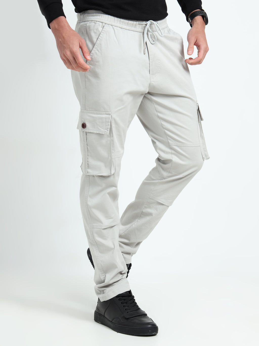 Men Relaxed Fit Cargoes-Lt Grey