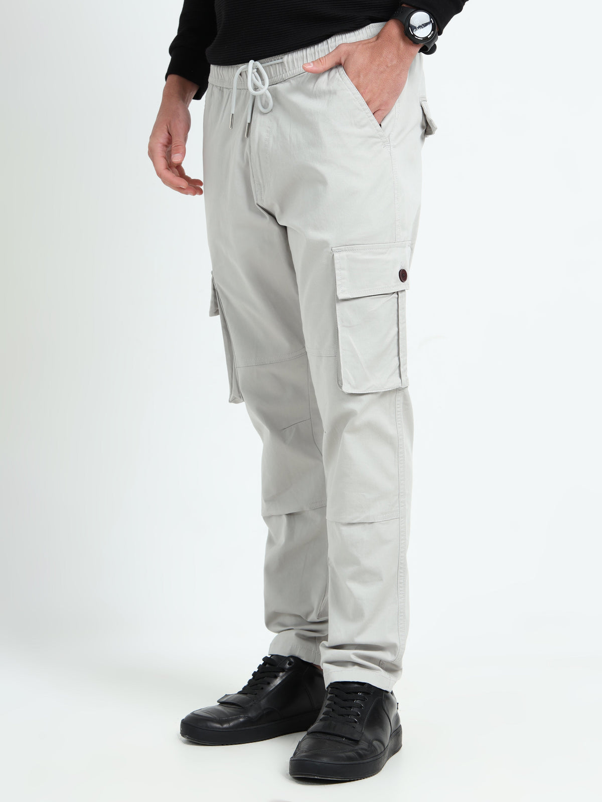 Men Relaxed Fit Cargoes-Lt Grey