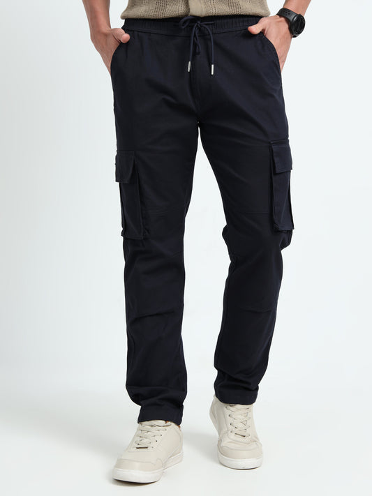 Men Relaxed Fit Cargoes-Navy