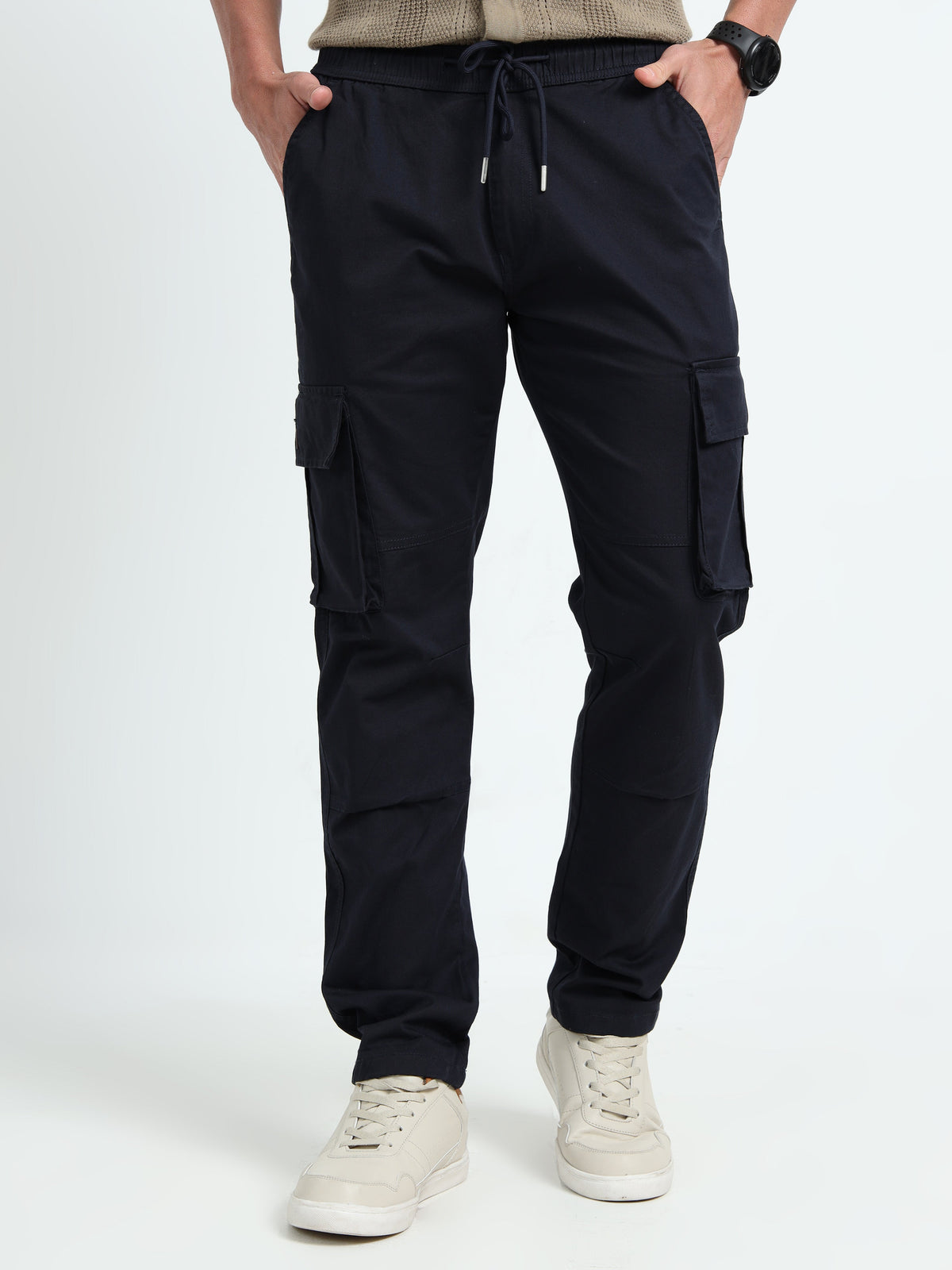Men Relaxed Fit Cargoes-Navy