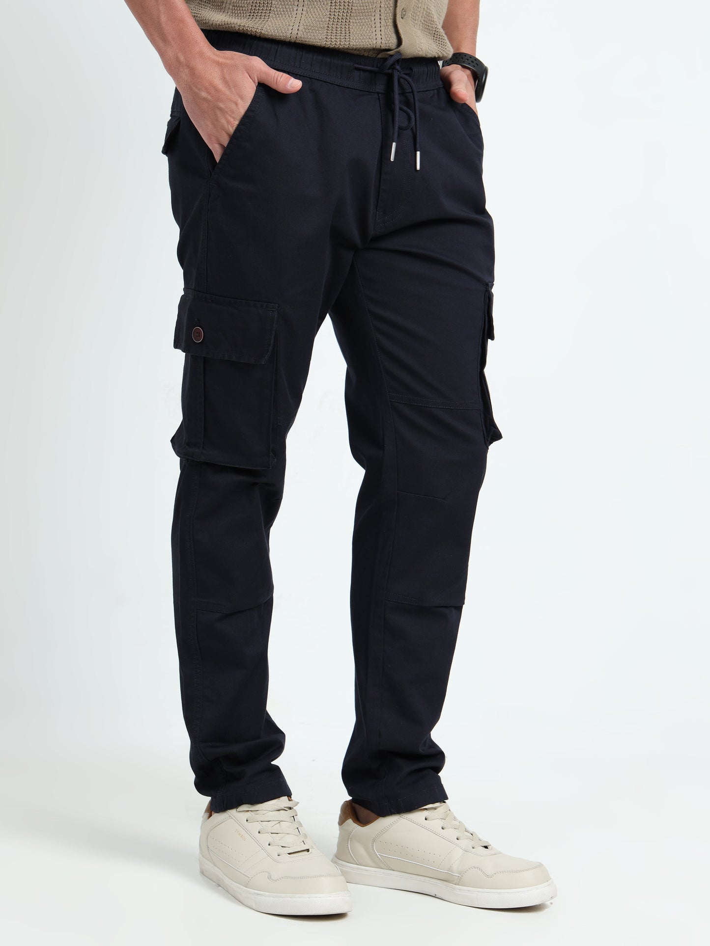 Men Relaxed Fit Cargoes-Navy