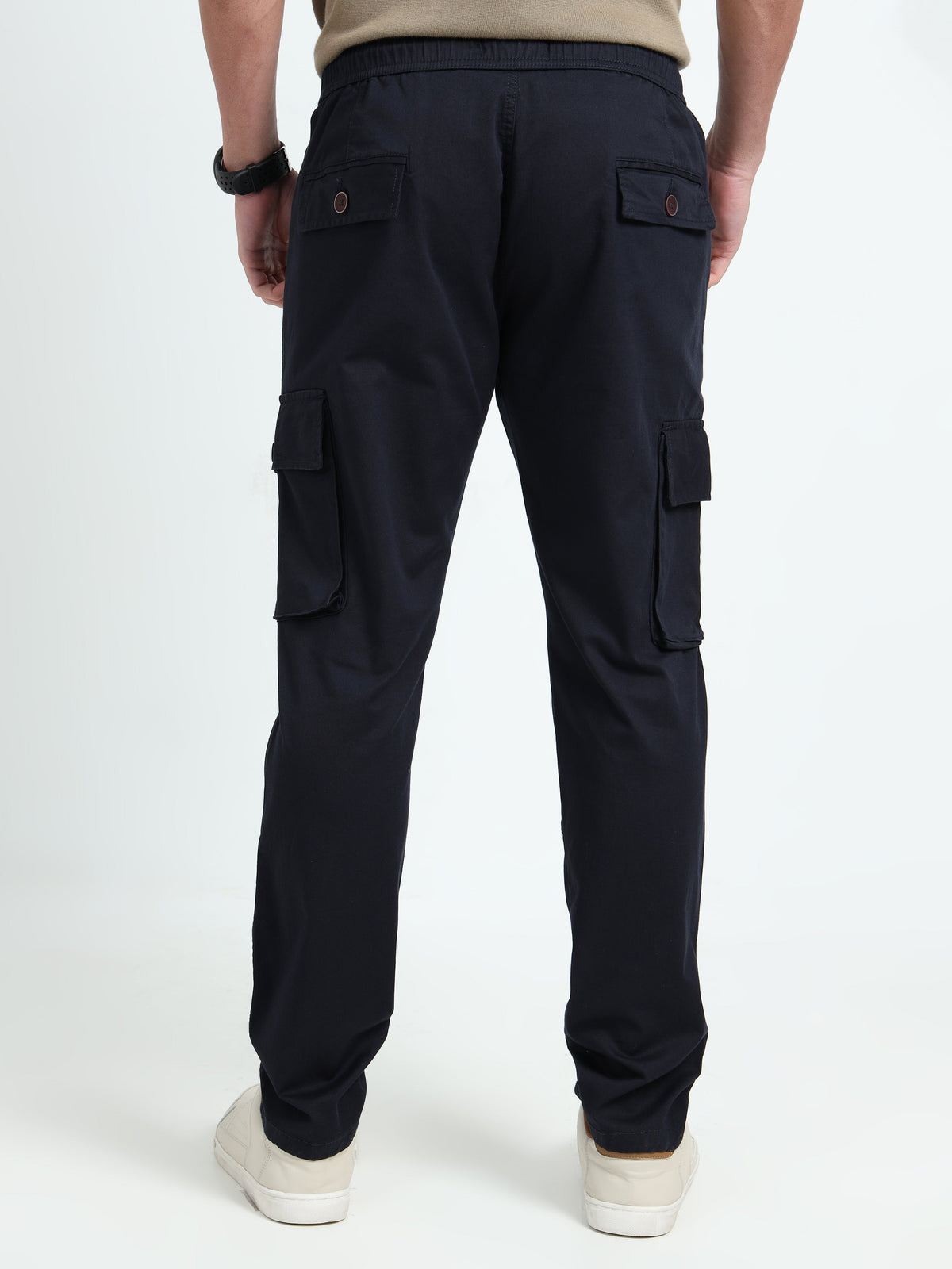 Men Relaxed Fit Cargoes-Navy