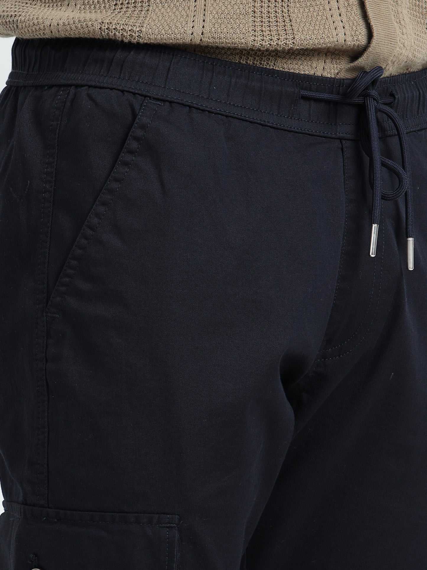 Men Relaxed Fit Cargoes-Navy