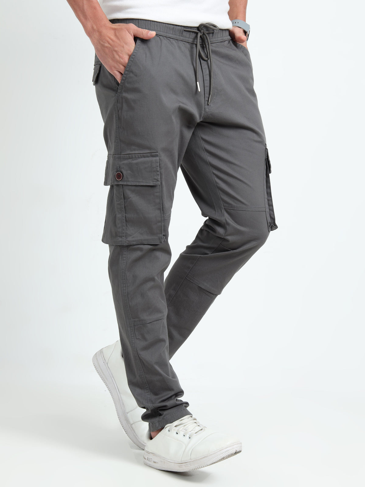 Men Relaxed Fit Cargoes-Grey