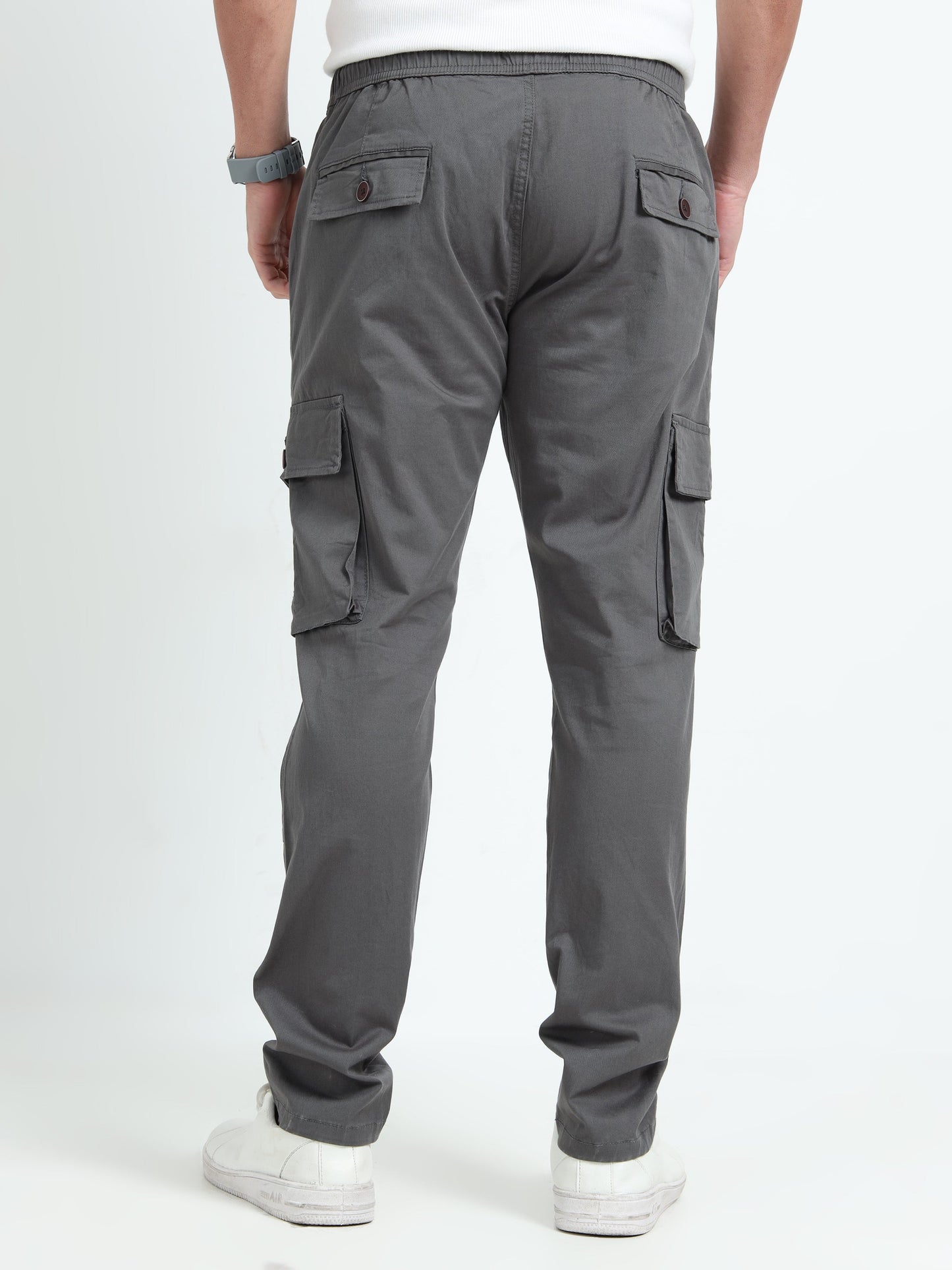 Men Relaxed Fit Cargoes-Grey