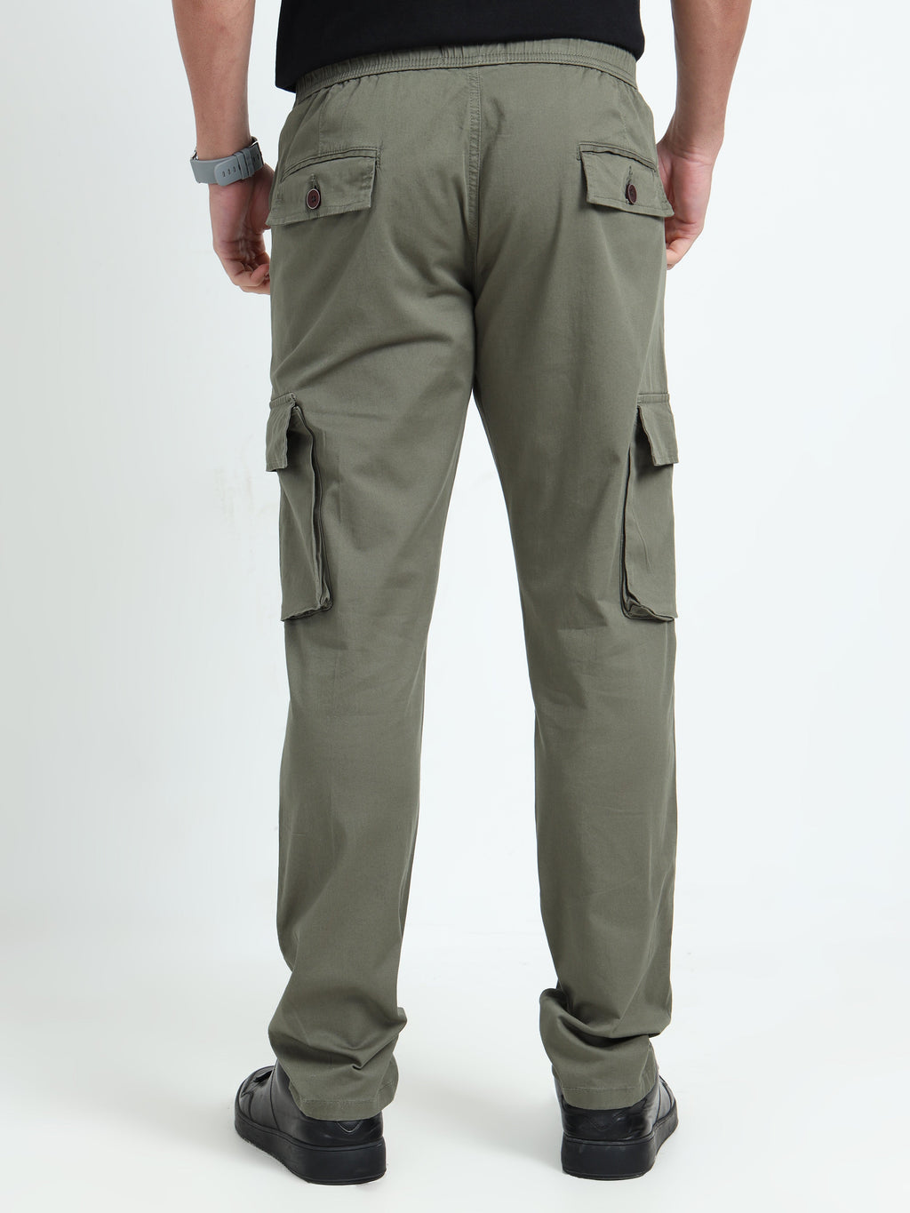 Men Relaxed Fit Cargoes-Olive