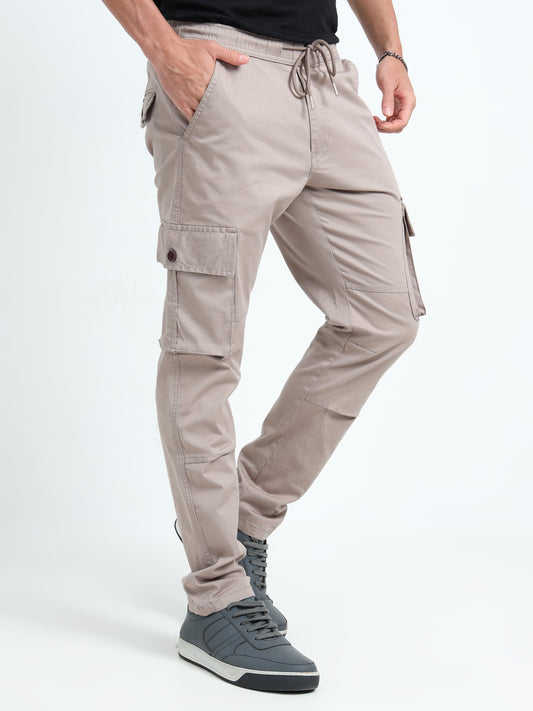 Men Relaxed Fit Cargoes-Fawn