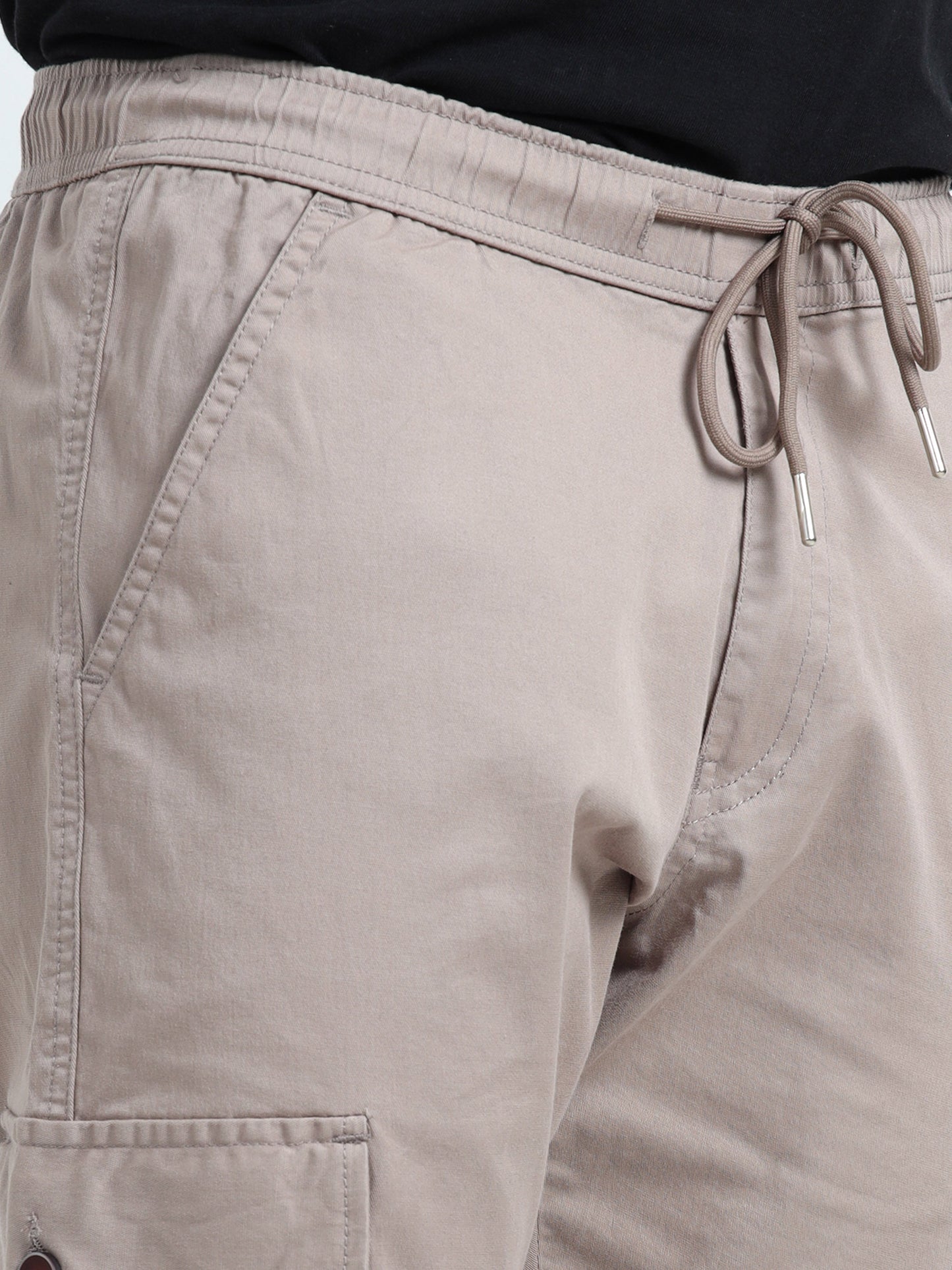 Men Relaxed Fit Cargoes-Fawn