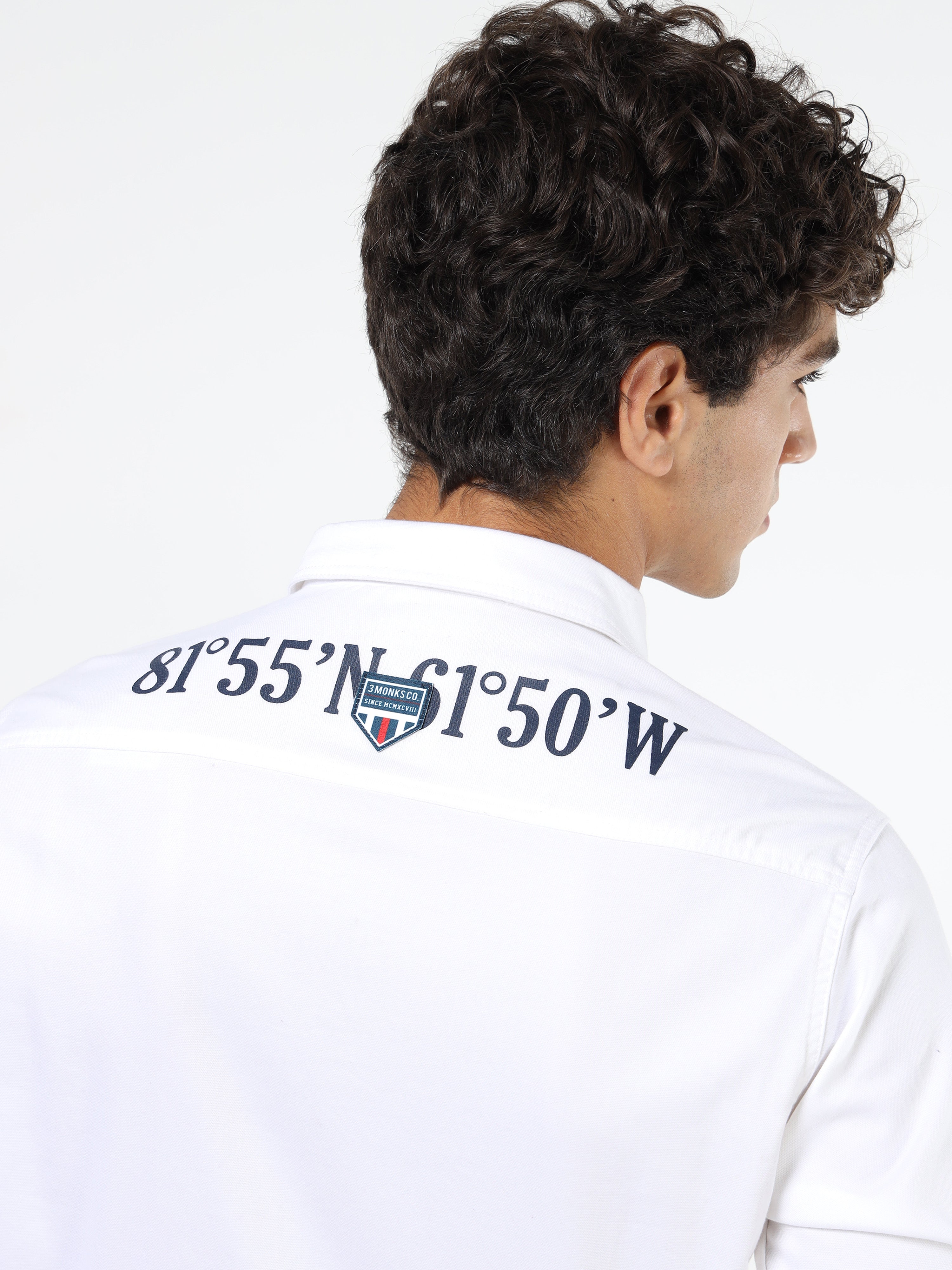 Men’s White Cotton Casual Shirt with Nautical Print Detailing