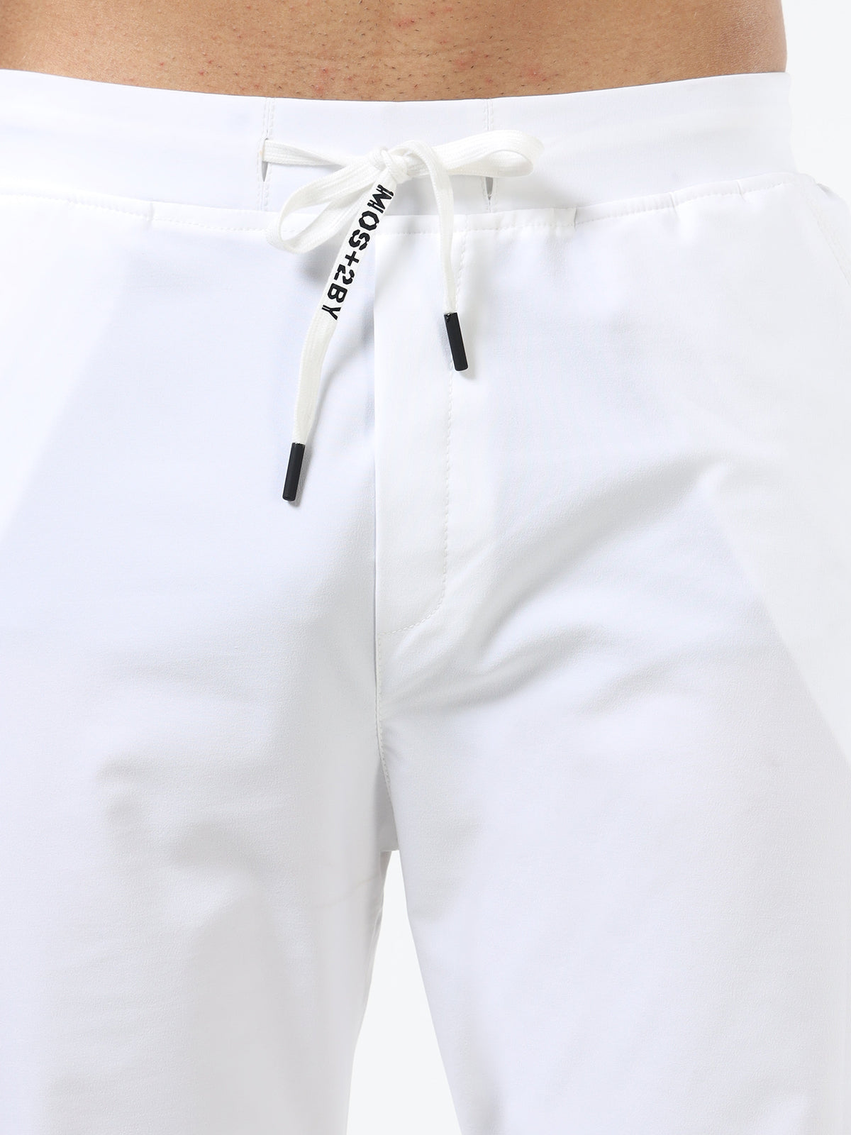 Men’s White Slim Fit Joggers with Adjustable Drawstring Waist & Zipper Pockets
