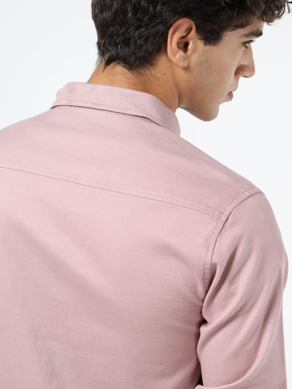 Men’s Light Pink Cotton Utility Casual Shirt with Dual Flap Pockets