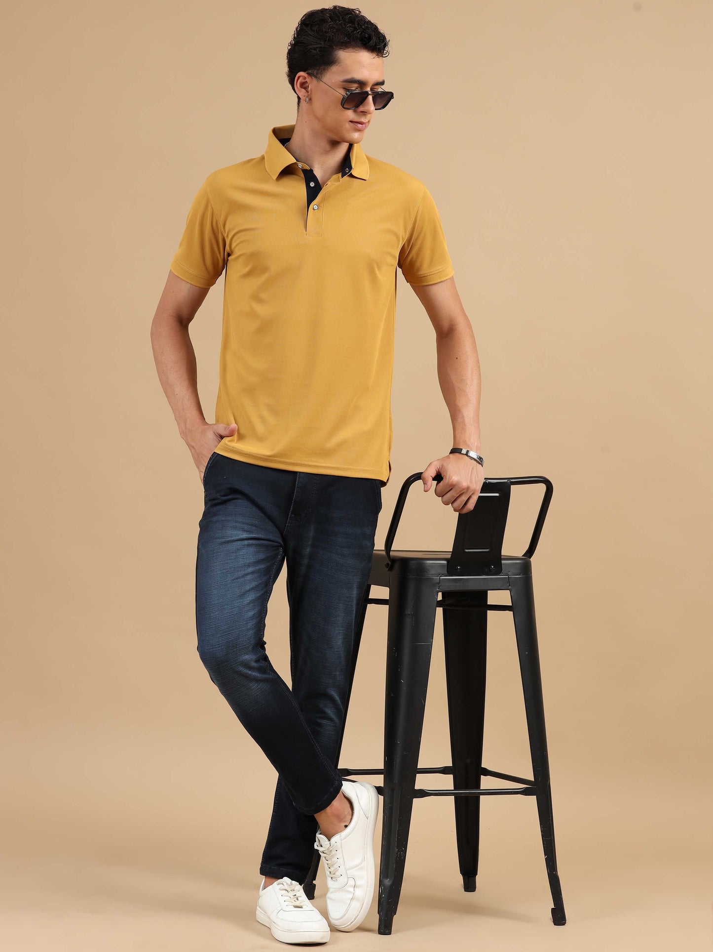 Plus Size Mustard Yellow Men's Polo T-shirt