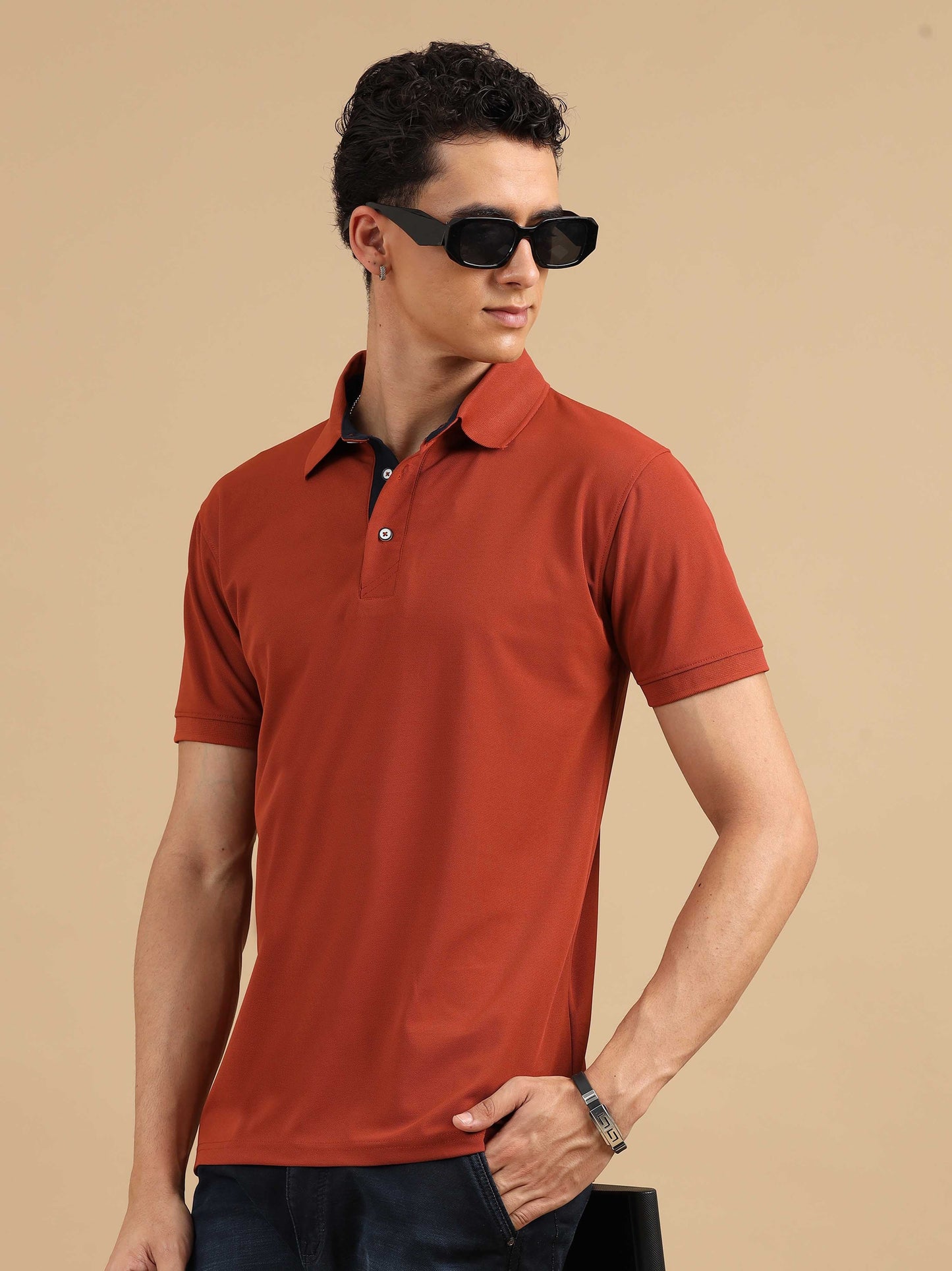 Plus Size Brick Red Men's Polo T-shirt