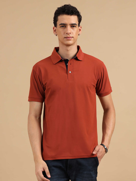 Brick Red Men's Polo T-shirt