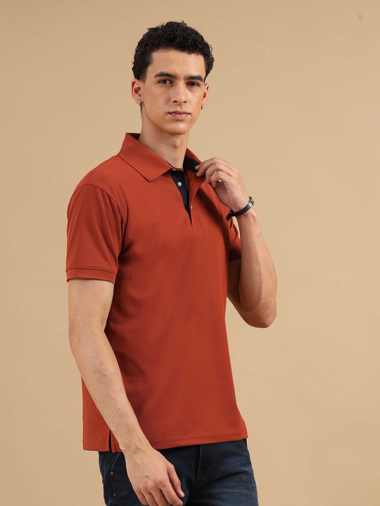 Plus Size Brick Red Men's Polo T-shirt