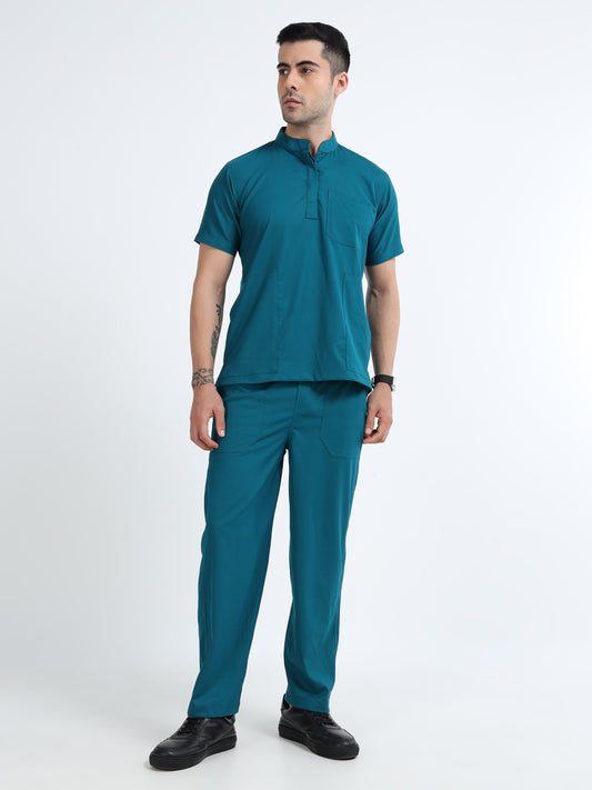 Men’s Emerald Green Medical Scrub Set – Mandarin Collar (Chinese Collar) Top & Straight Pants | Wrinkle-Resistant – Eco Flex