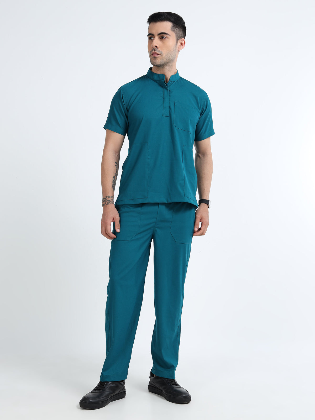 Men’s Emerald Green Medical Scrub Set – Mandarin Collar (chinese collar)Top & Straight Pants | Antibacterial, Stretch & Wrinkle-Resistant - Apollo