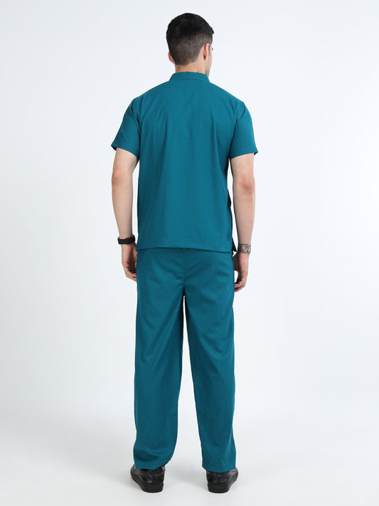 Men’s Emerald Green Medical Scrub Set – Mandarin Collar (Chinese Collar) Top & Straight Pants | Wrinkle-Resistant – Eco Flex