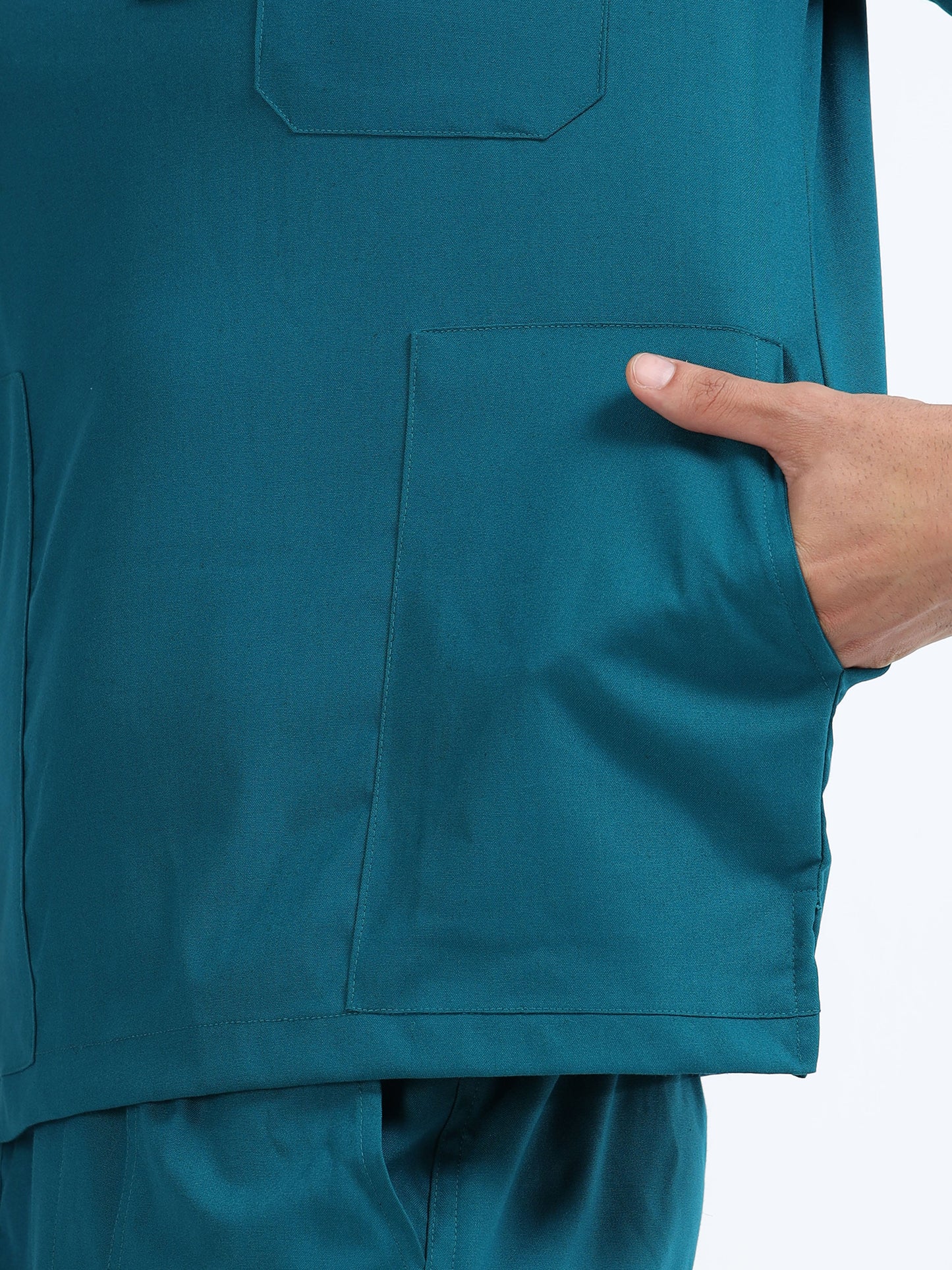 Men’s Emerald Green Medical Scrub Set – Mandarin Collar (Chinese Collar) Top & Straight Pants | Wrinkle-Resistant – Eco Flex