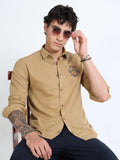 Men’s Brown Cotton Casual Shirt with Anchor Embroidery Detailing
