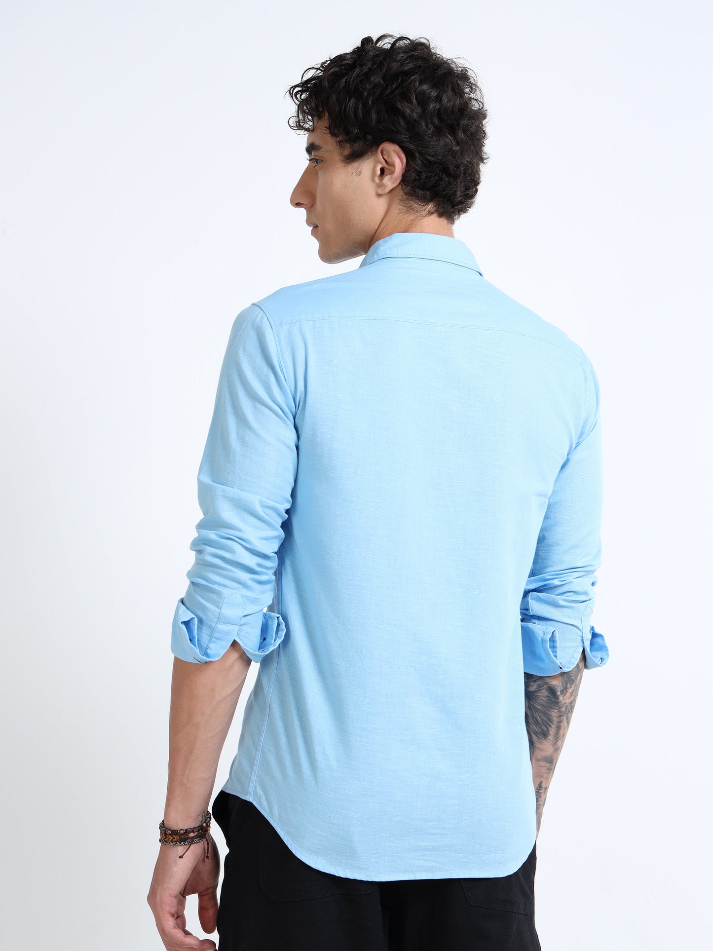 Men’s Light Blue Cotton Casual Shirt with Anchor Embroidery Detailing