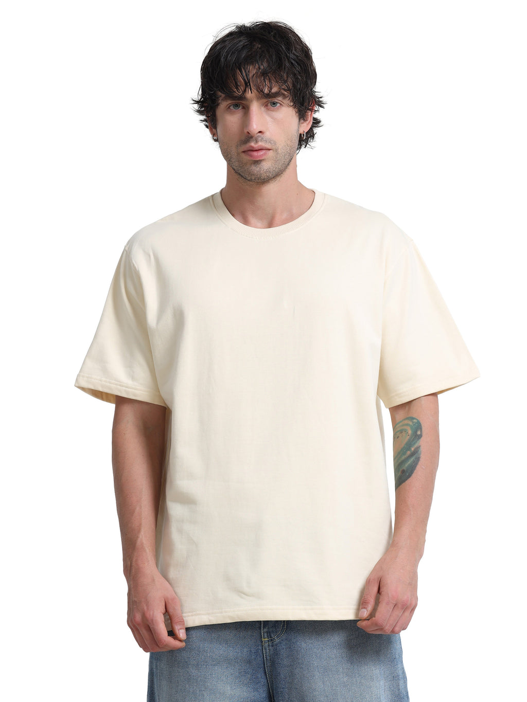 Cream Oversized T-Shirt - 100% Cotton Bio Wash Terry