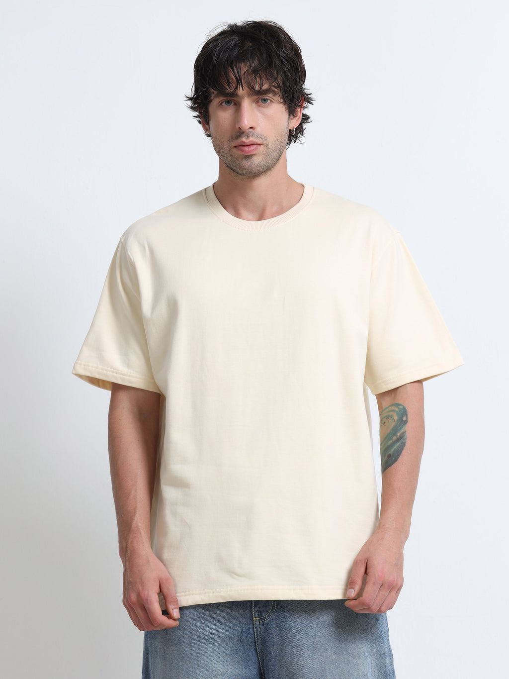 Cream Oversized T-Shirt - 100% Cotton Bio Wash Terry