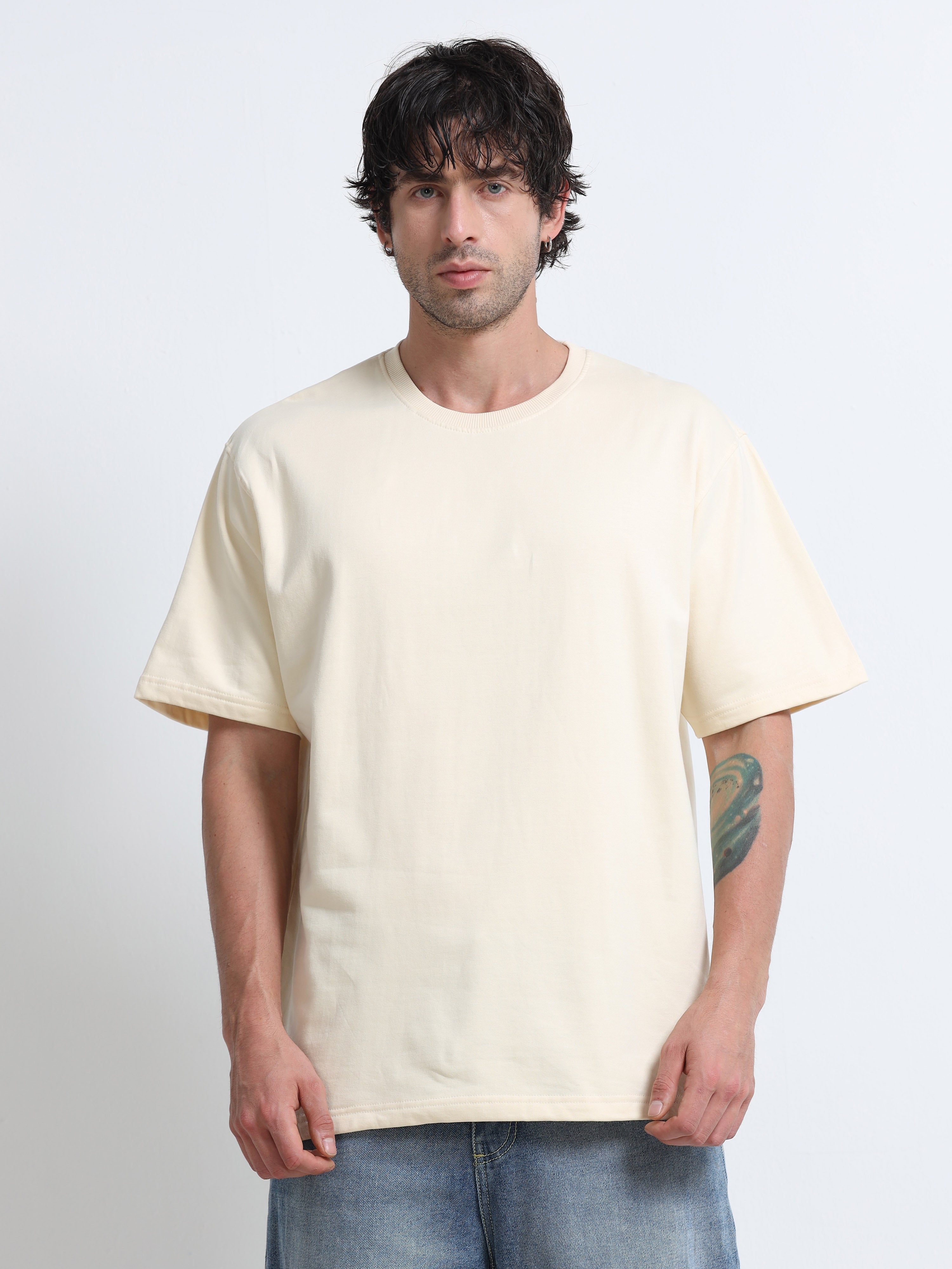 Cream Oversized T-Shirt - 100% Cotton Bio Wash Terry