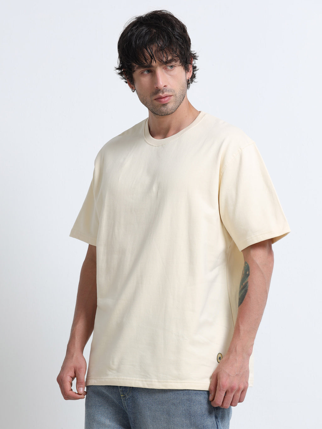 Cream Oversized T-Shirt - 100% Cotton Bio Wash Terry