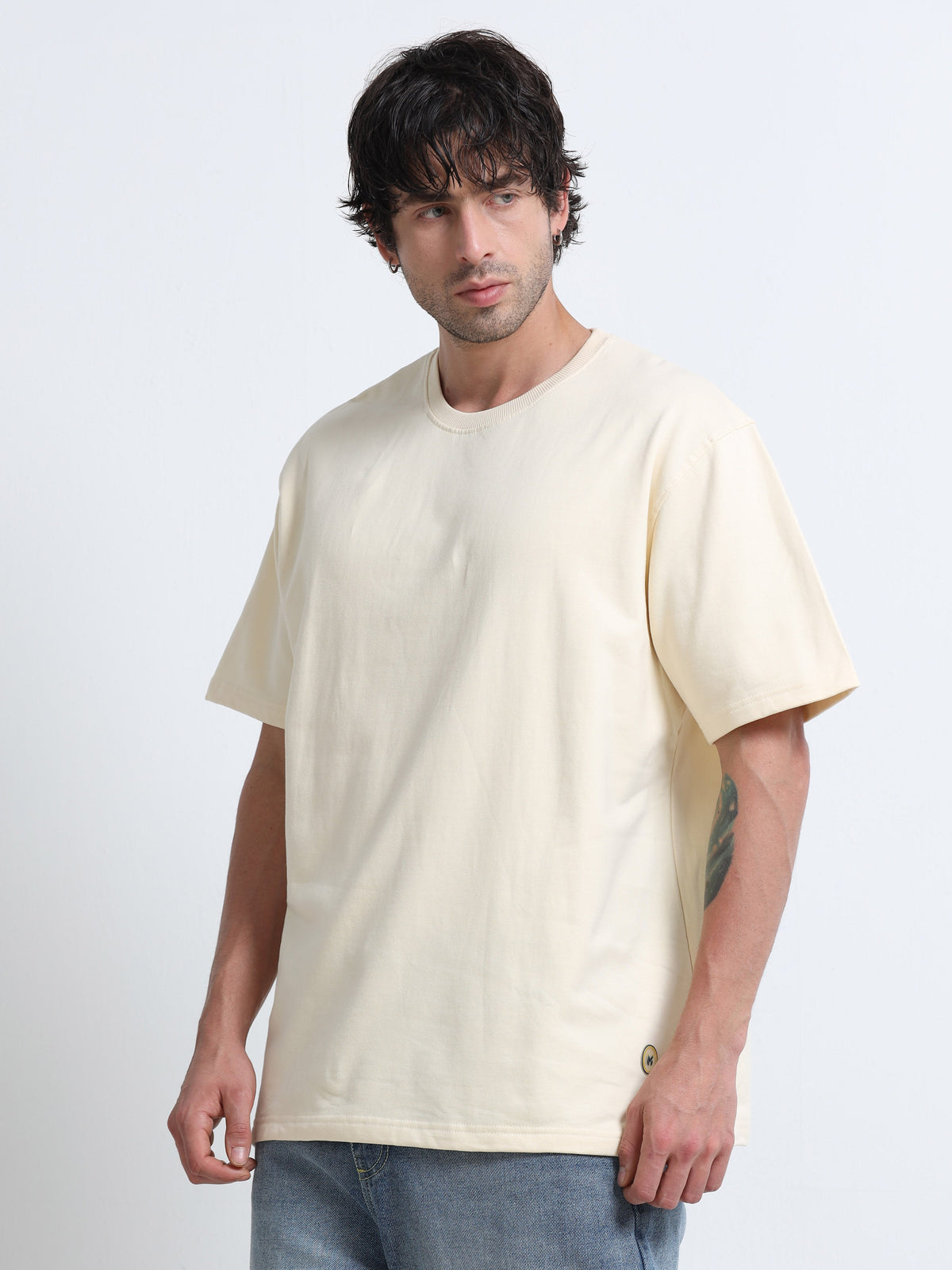 Cream Oversized T-Shirt - 100% Cotton Bio Wash Terry