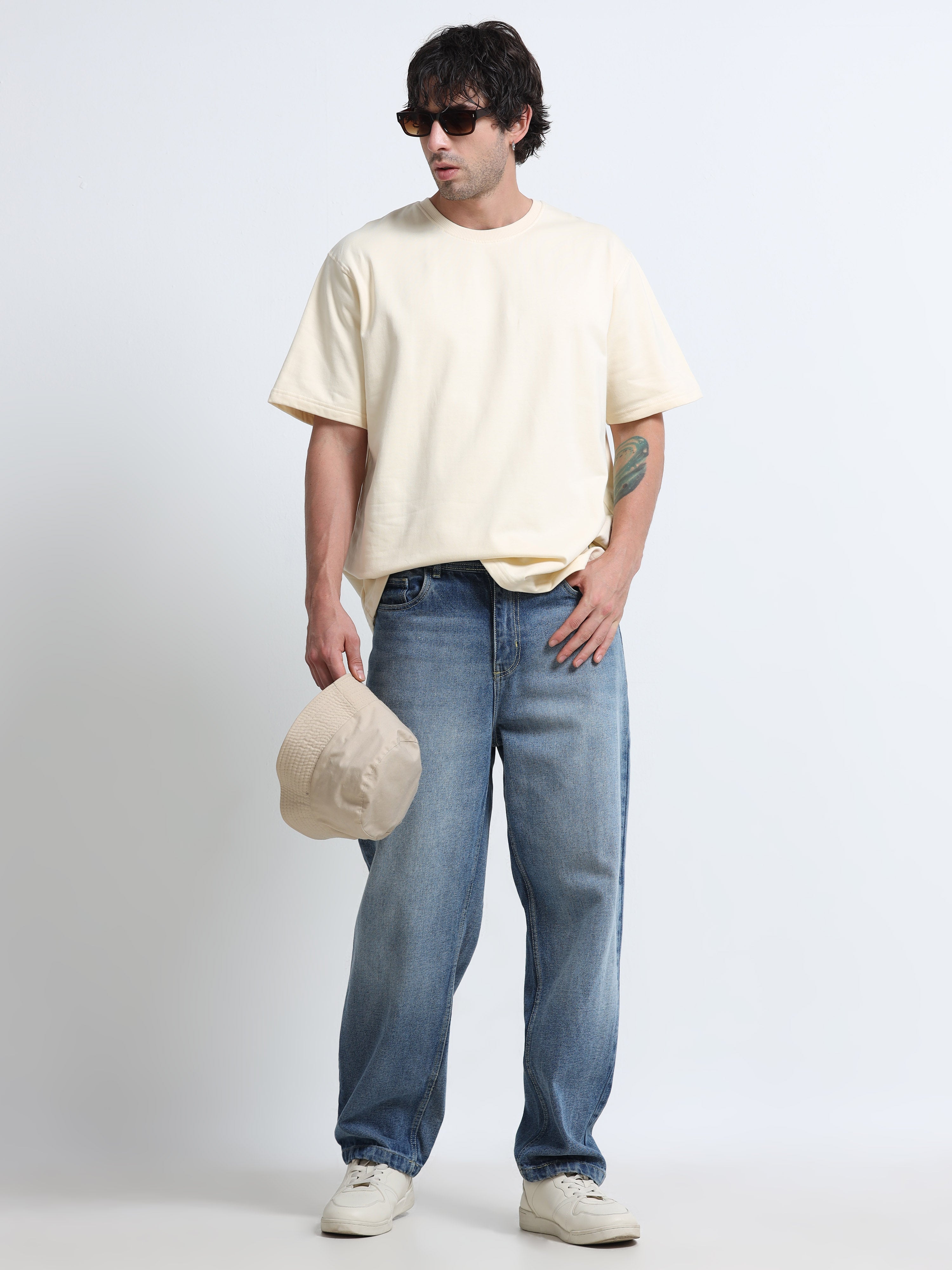 Cream Oversized T-Shirt - 100% Cotton Bio Wash Terry