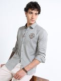 Men’s Grey Cotton Casual Shirt with Anchor Embroidery