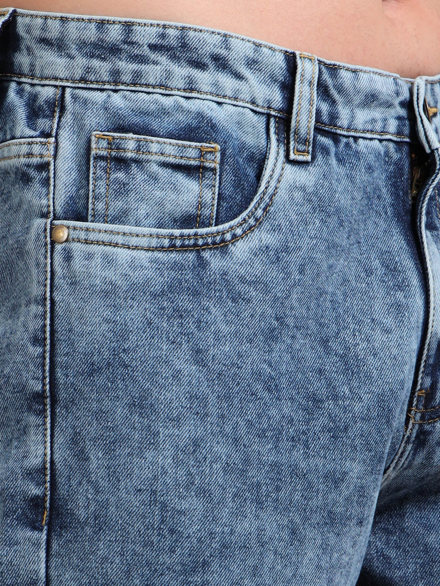 Blue Acid Wash 8-Pocket Cargo Denim Jeans