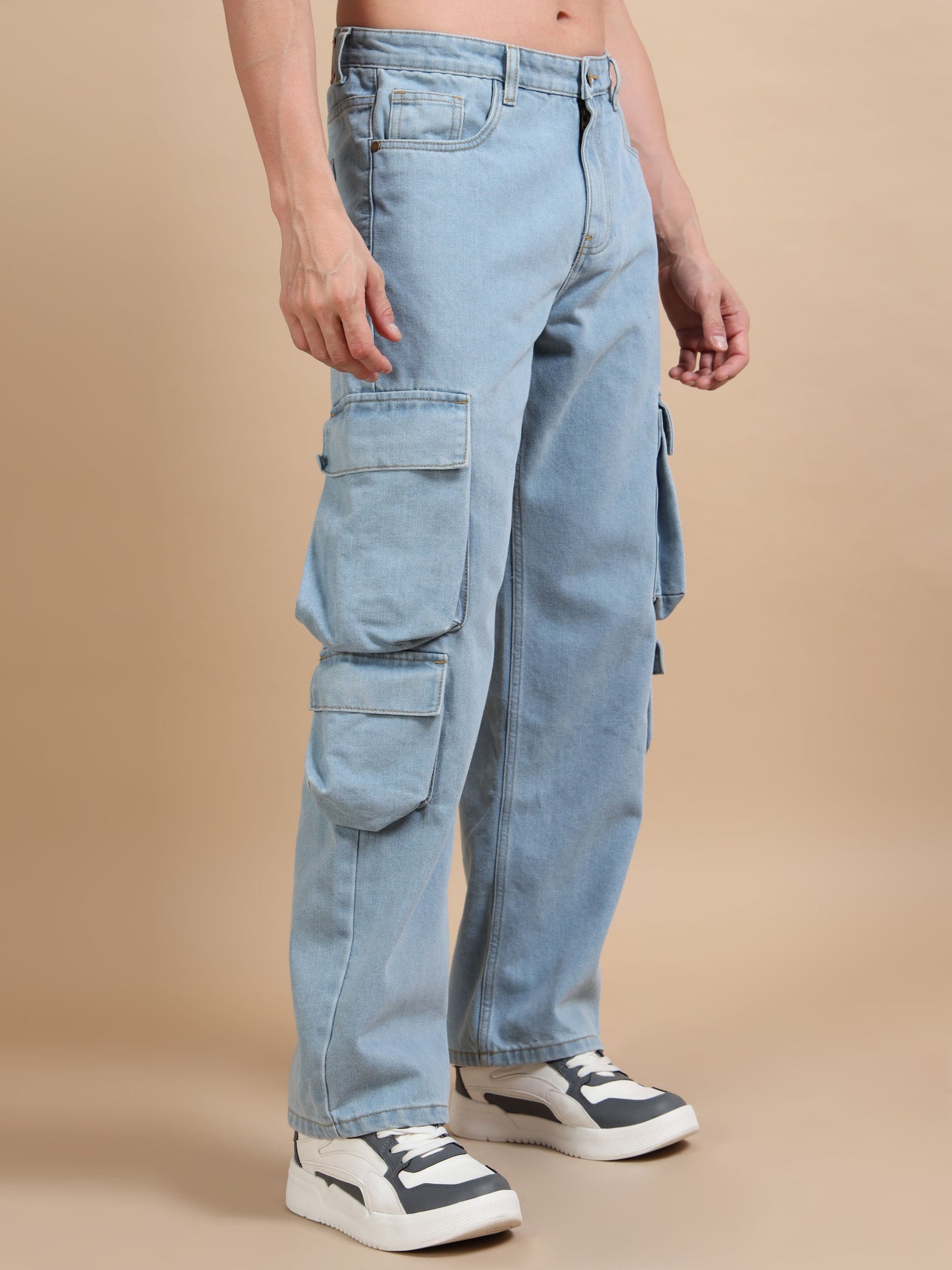 Light Blue 8-Pocket Cargo Denim Jeans