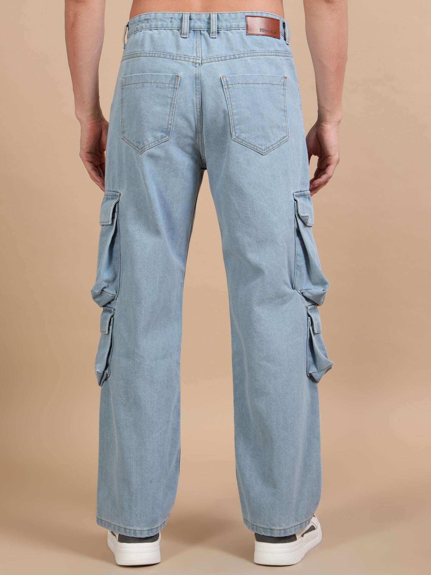 Light Blue 8-Pocket Cargo Denim Jeans