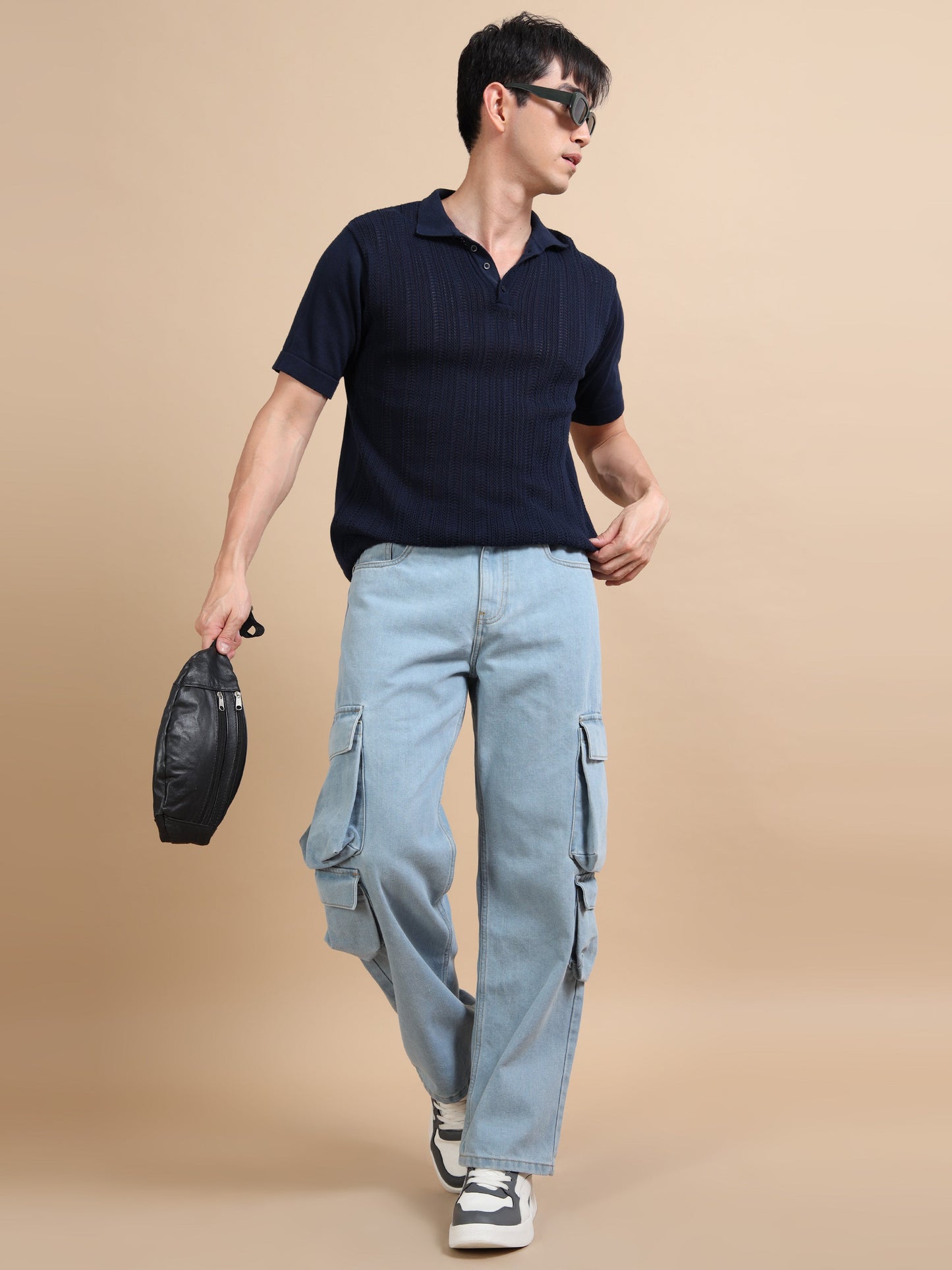 Light Blue 8-Pocket Cargo Denim Jeans
