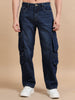 Dark Blue 8-Pocket Cargo Denim Jeans