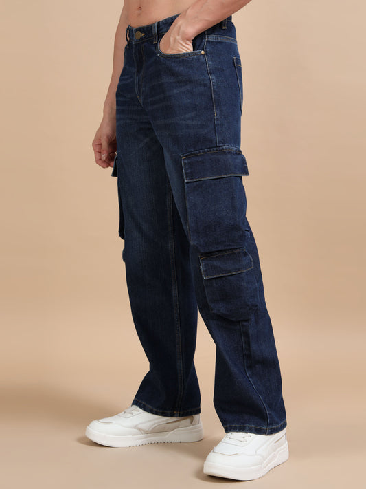 Dark Blue 8-Pocket Cargo Denim Jeans