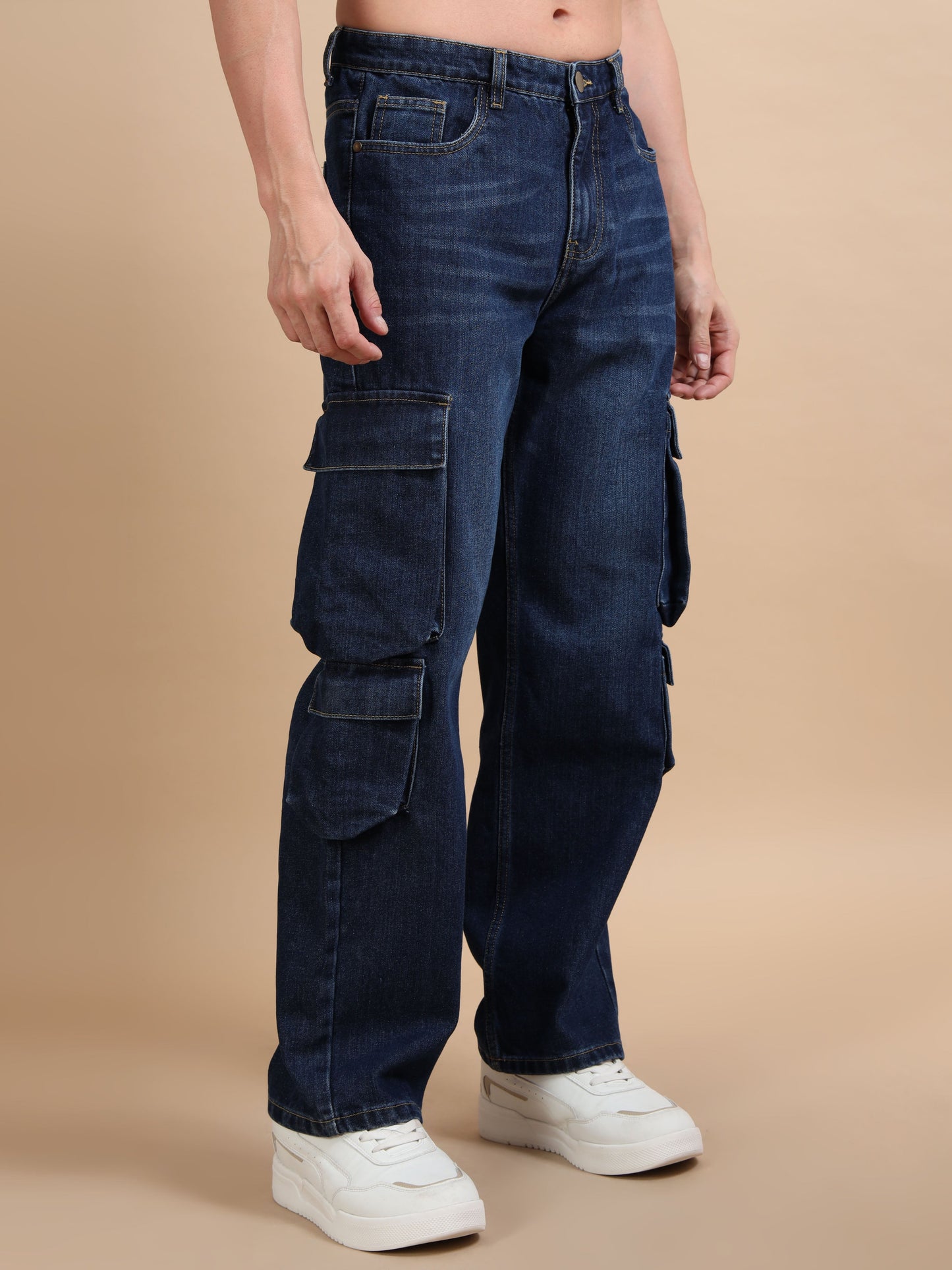 Dark Blue 8-Pocket Cargo Denim Jeans