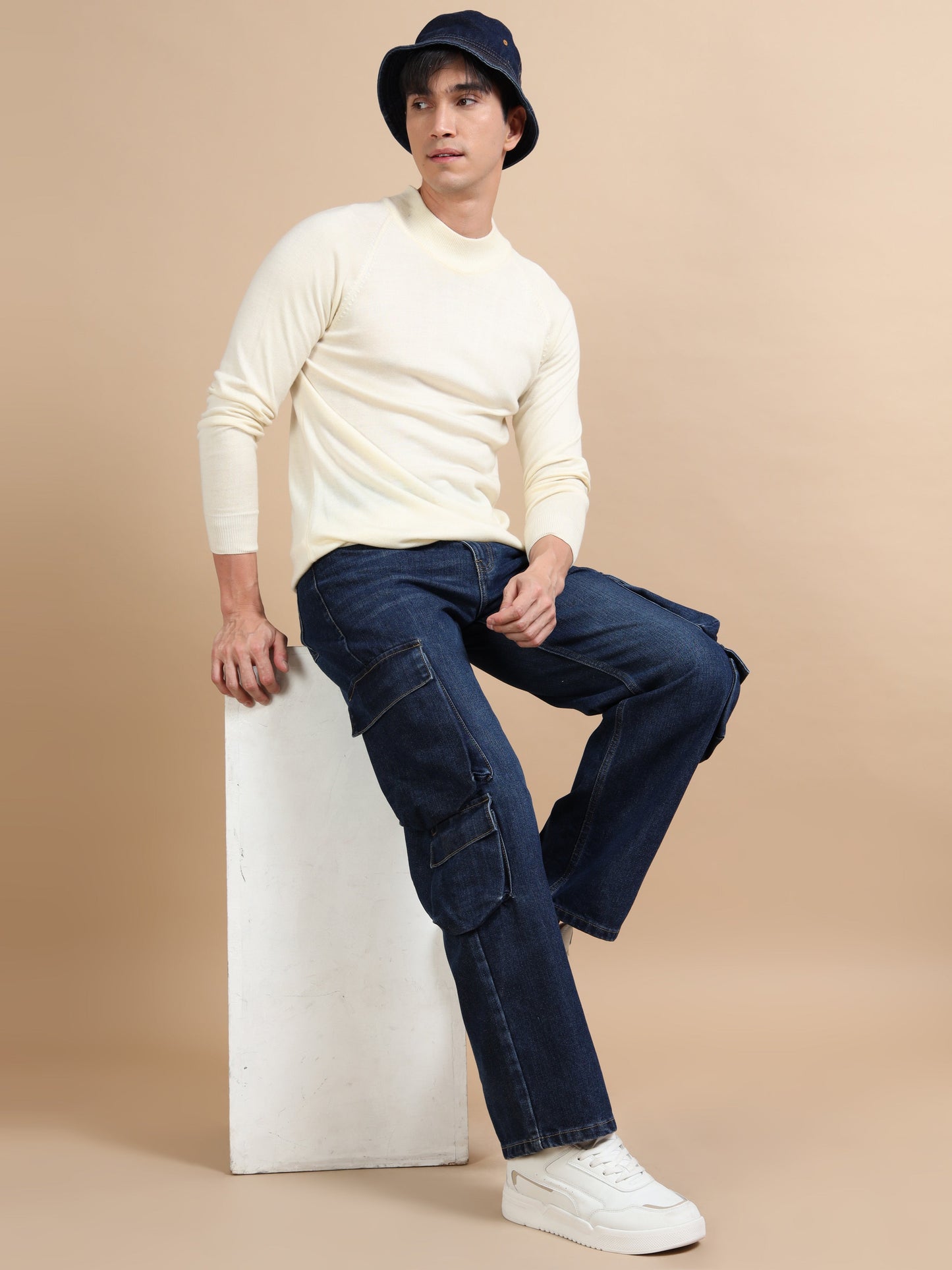 Dark Blue 8-Pocket Cargo Denim Jeans